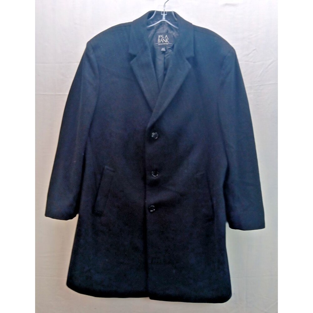 Jos. A. Bank Men’s Size 44R Wool–Cashmere Black Trench/Overcoat